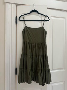 Banana Republic Linen square neck Tiered Spaghetti-Strap Dress mini dress